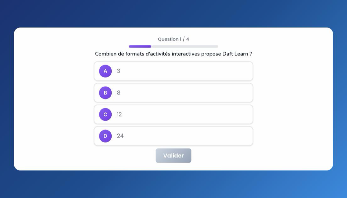 Aperçu réel d'une activité Quiz DaftLearn